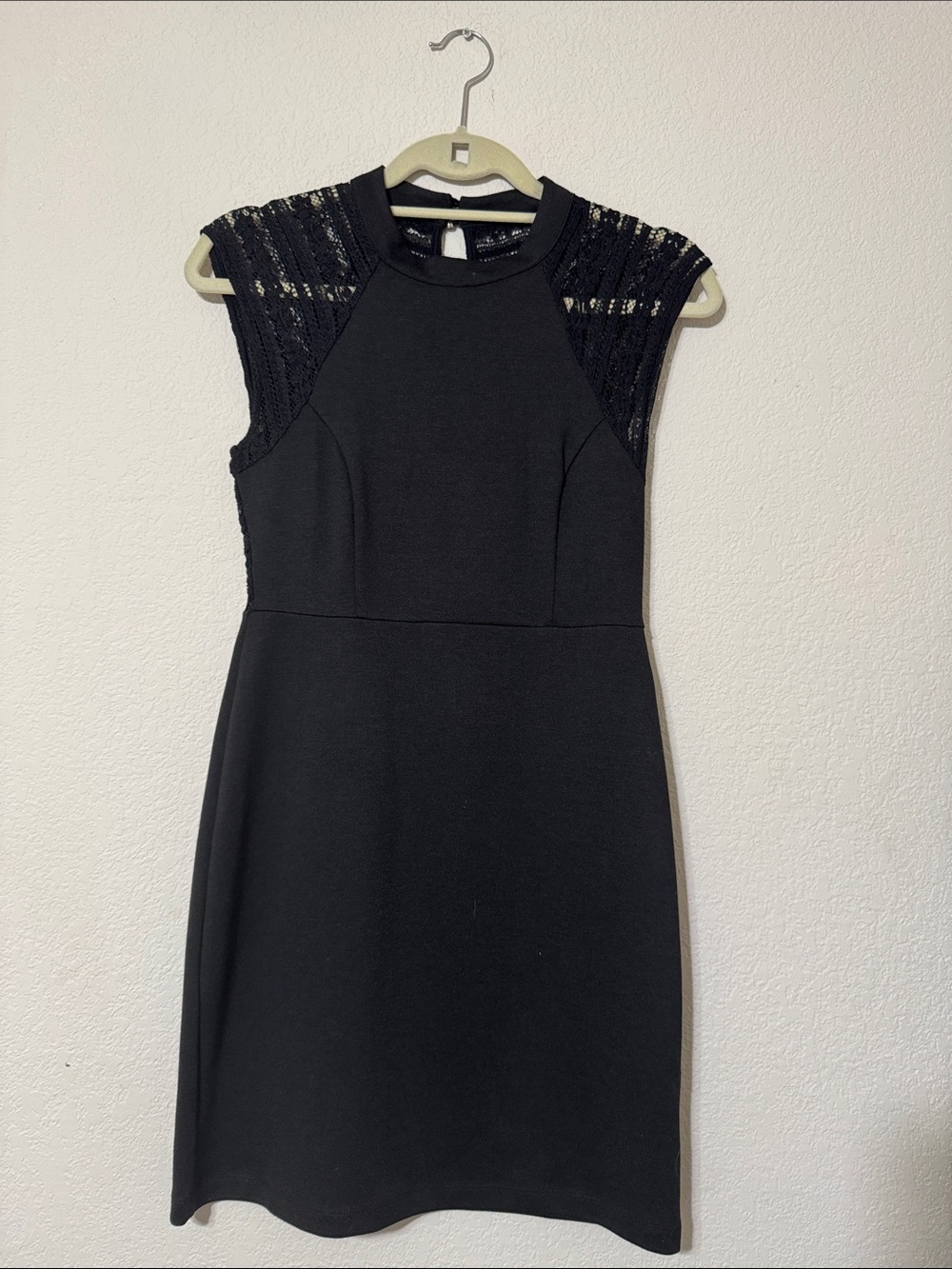 Classic Black Lace-Cap Midi Dress